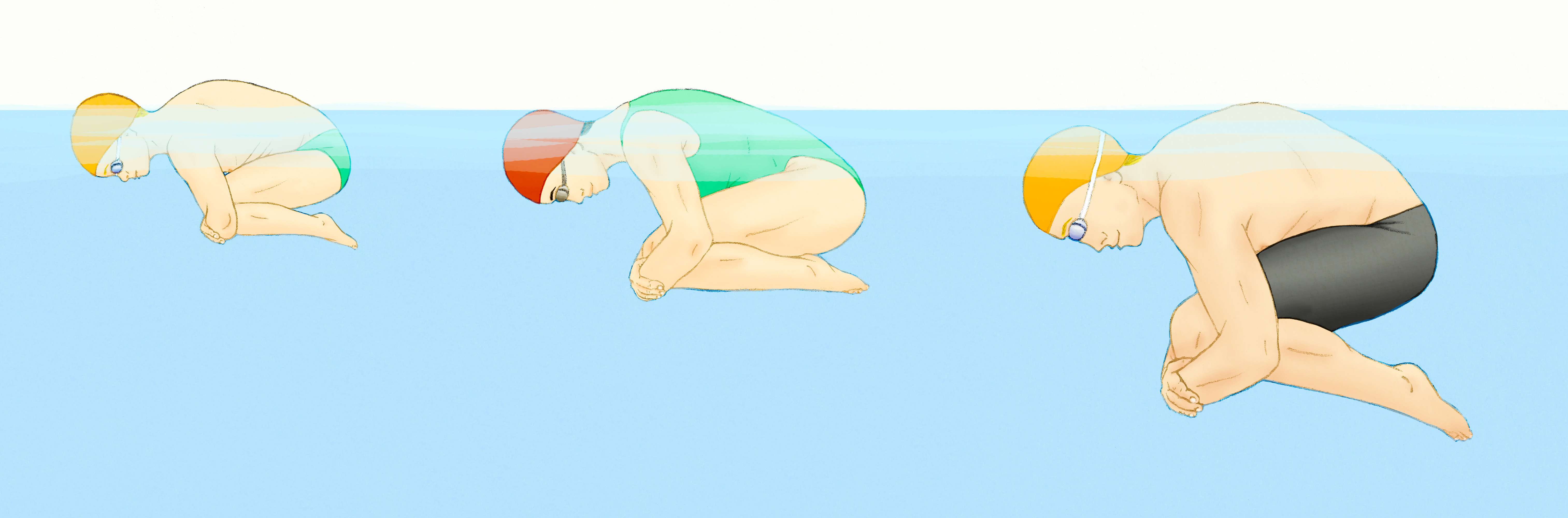 comparación de flotabilidad hombre, mujer y niño