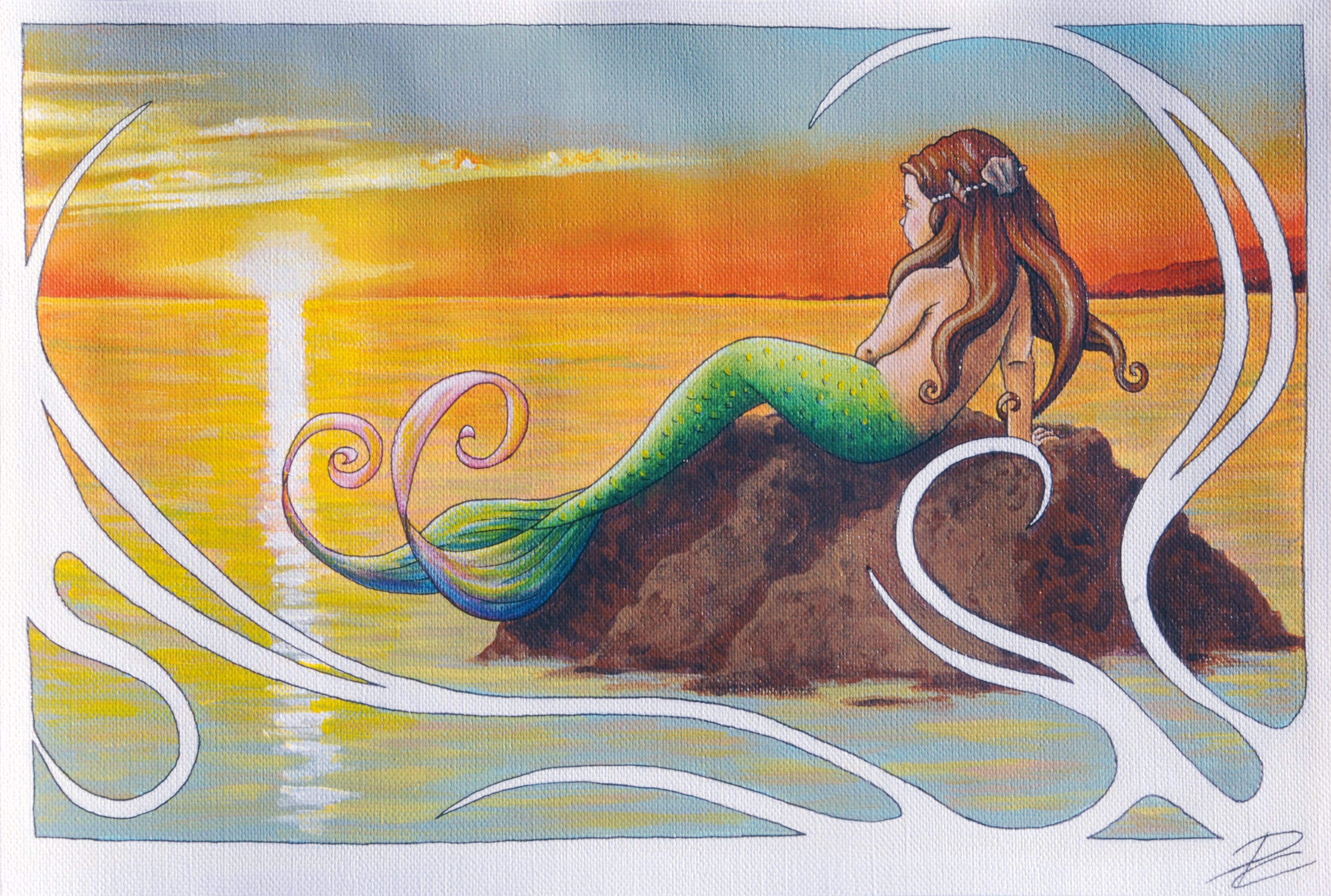 sirena mirando puesta de sol